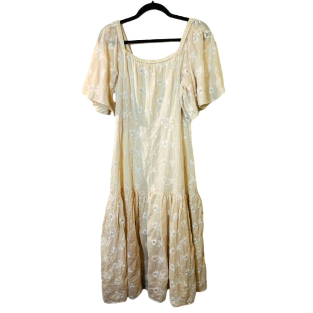 La Vie Rebecca Taylor Ivory Cream Embroidered Cotton Midi Dress Size XS